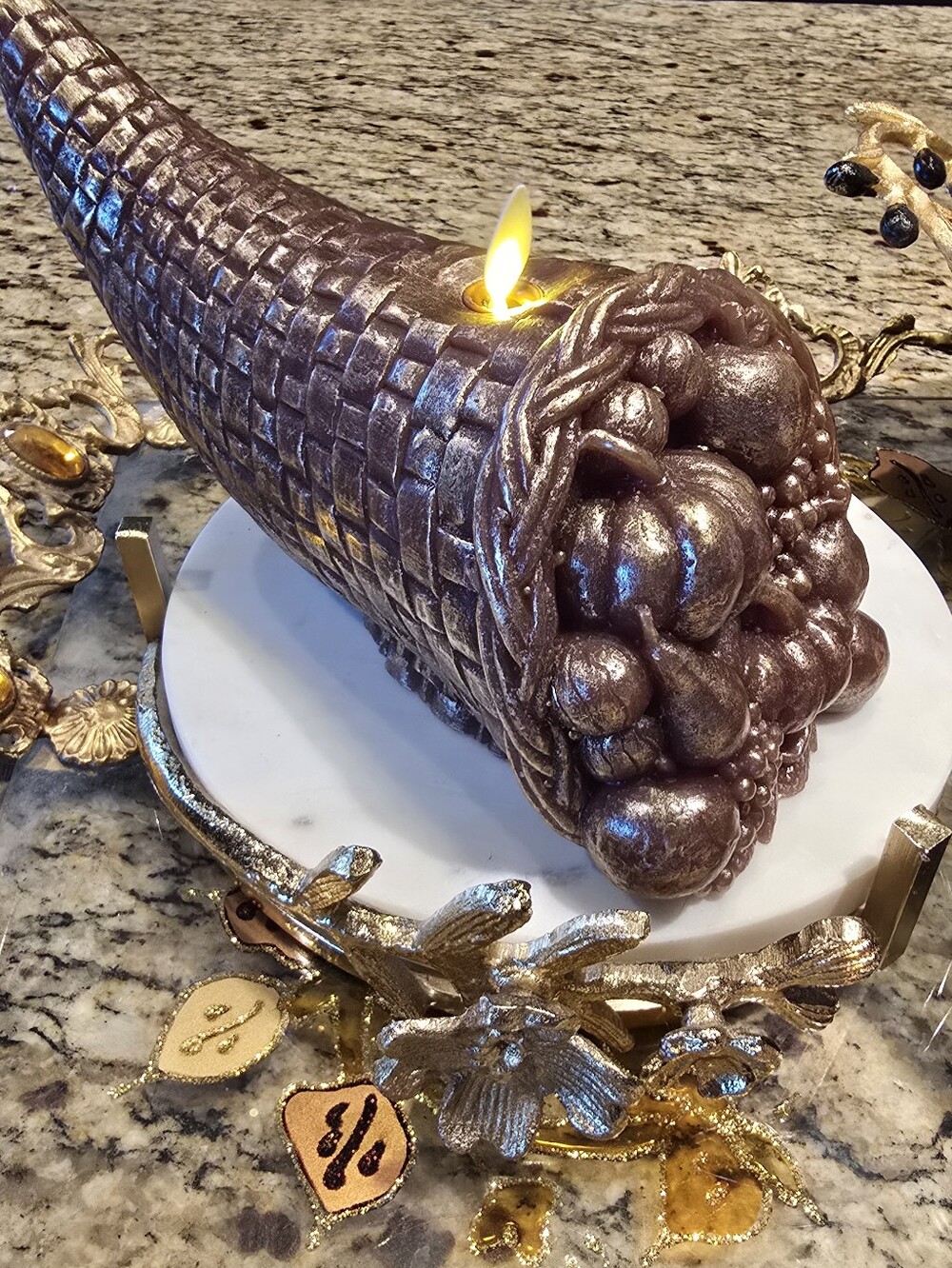 Metallic Cappuccino Flameless Candle Cornucopia - Cappuccino